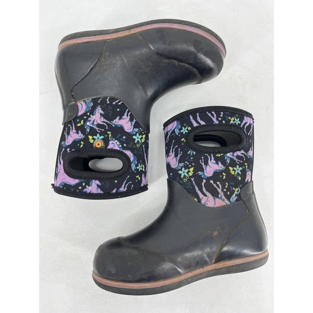 Bogs Classic Unicorn Boots Kids Size‎ 10 Black Multi Good Waterproof Insulated
